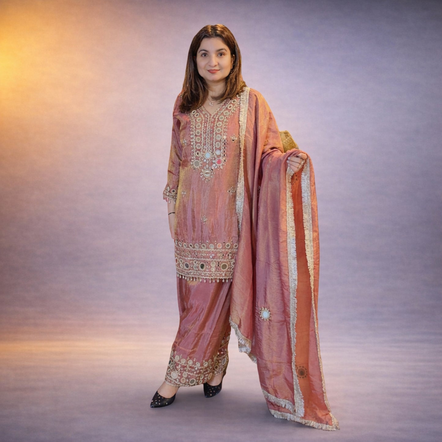 Elegant Peach Embroidered Ethnic Suit