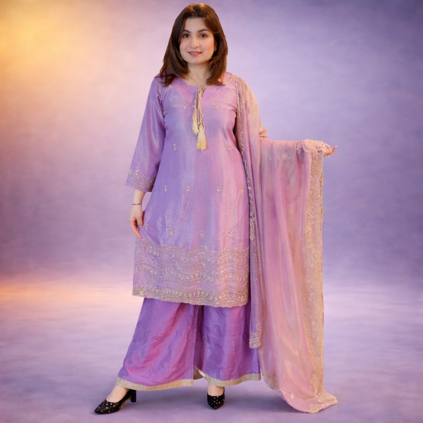 Elegant Lavender Embroidered Ethnic Suit