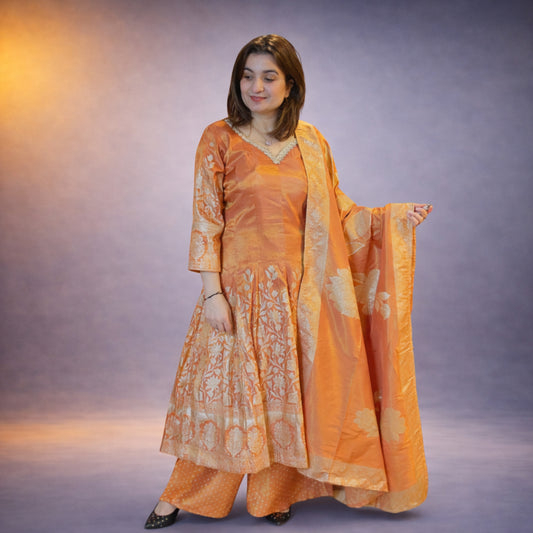 Elegant Orange Ethnic Anarkali Suit
