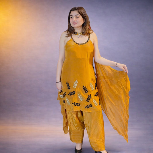 Stylish Mustard Sleeveless Kurta Palazzo Set