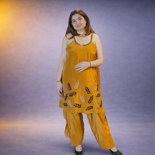 Stylish Mustard Sleeveless Kurta Palazzo Set