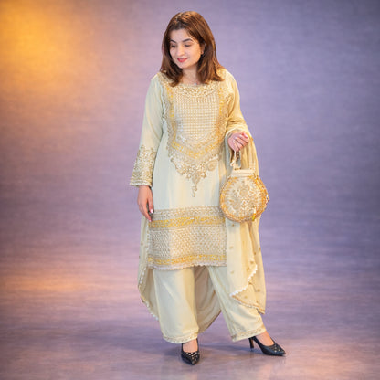 Elegant Cream Embroidered Ethnic Suit