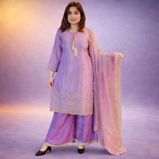 Elegant Lavender Embroidered Ethnic Suit